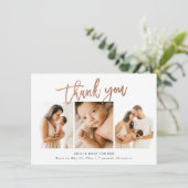 Einfaches Script Baby 3 Foto Geburtsstat Dankeskarte (Stehend Vorderseite)