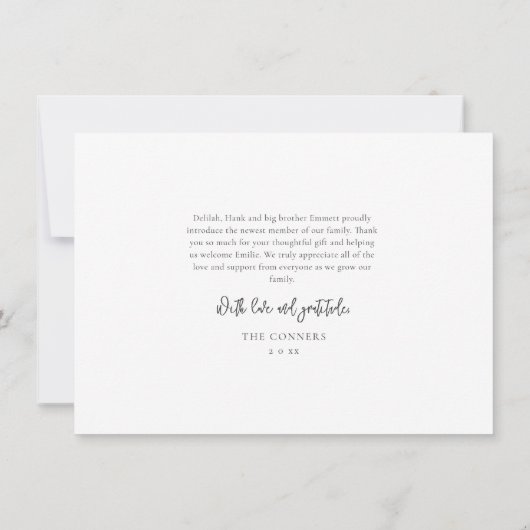 Einfaches Script Baby 3 Foto Geburtsstat Dankeskarte (Rückseite)