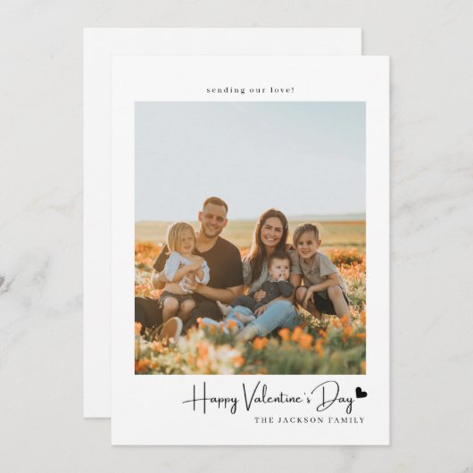 Einfaches Script Black Heart Valentine's Card Foto Einladung (Vorne/Hinten)