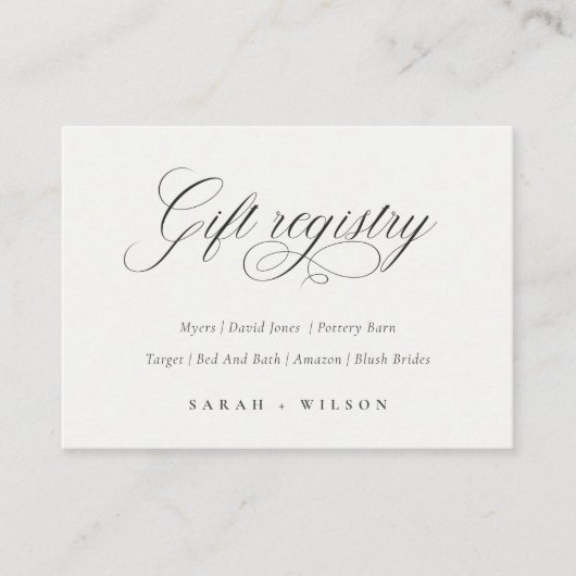 einfaches Script Black & White Wedding Geschenkreg Begleitkarte (Vorderseite)