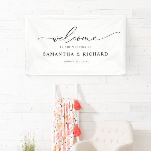 Einfaches Script Black & White Wedding Willkommens Banner (Insitu)