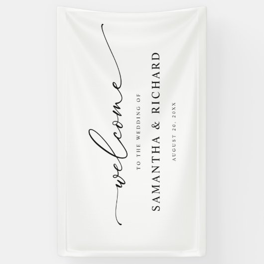 Einfaches Script Black & White Wedding Willkommens Banner (Vertikal)