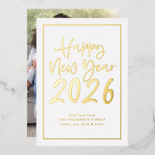 Einfaches Script Border Happy New Year 2026 Foto Folien Feiertagskarte