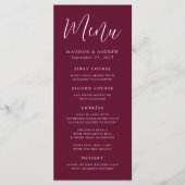 Einfaches Script Burgundy Wedding Menükarte (Vorderseite)