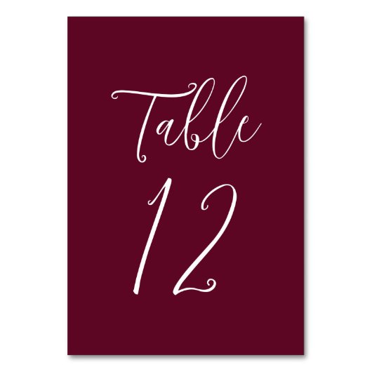 Einfaches Script Burgundy Wedding Tischnummer (Vorderseite)