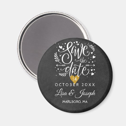 Einfaches Script Chalkboard Gold Heart Save the Da Magnet (Vorderseite/Rückseite)