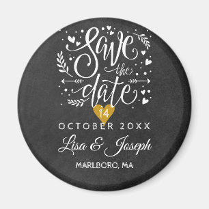 Einfaches Script Chalkboard Gold Heart Save the Da Magnet