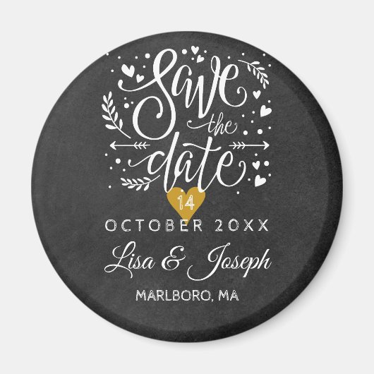 Einfaches Script Chalkboard Gold Heart Save the Da Magnet (Vorne)