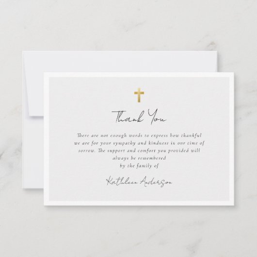 Einfaches Script Cross Beileid Beerdigung Foto Dankeskarte (Vorderseite)