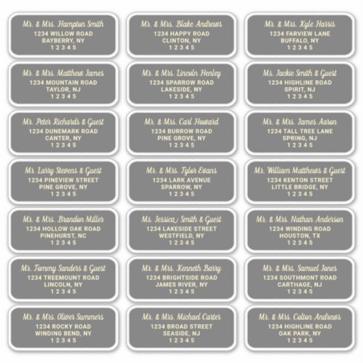 Einfaches Script Dark Gray Guest Address Labels (Vorderseite)