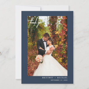 Einfaches Script Dusty Navy Modernes Foto Vielen D Dankeskarte