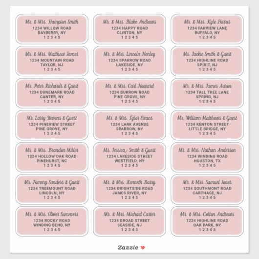 Einfaches Script Dusty Pink Guest Address Labels (Blatt)