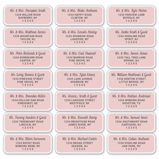 Einfaches Script Dusty Pink Guest Address Labels (Vorderseite)