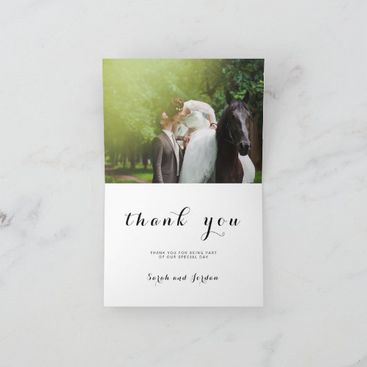 Einfaches Script Elegant Wedding Foto Danke Card (Innenseite)