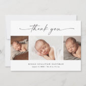 Einfaches Script Foto Collage Baby Dankeskarte (Vorderseite)