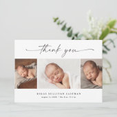 Einfaches Script Foto Collage Baby Dankeskarte (Stehend Vorderseite)