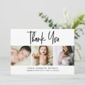 Einfaches Script Foto Collage Baby Dankeskarte (Stehend Vorderseite)