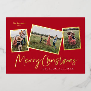 Einfaches Script Frohe Weihnachten 3 Foto Collage Folien Feiertagskarte