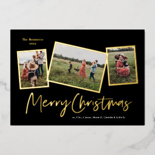 Einfaches Script Frohe Weihnachten 3 Foto Collage  Folien Feiertagskarte