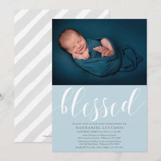 Einfaches Script gesegnetes Foto Einladung feiern (Vorne/Hinten)