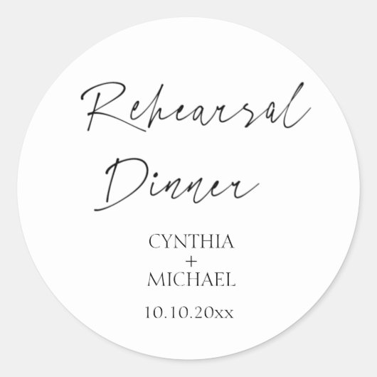 Einfaches Script-Hochzeit-Probe-Dinner Runder Aufkleber (Vorderseite)
