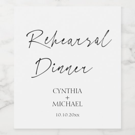 Einfaches Script-Hochzeit-Probe-Dinner Weinetikett (Einzelnes Label)