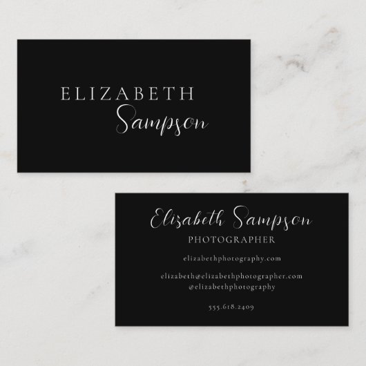 Einfaches Script-Individuelle Name Schwarz Visitenkarte (Vorne/Hinten)