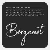 Einfaches Script-Label für schwarze Kerzen Quadratischer Aufkleber (Vorderseite)