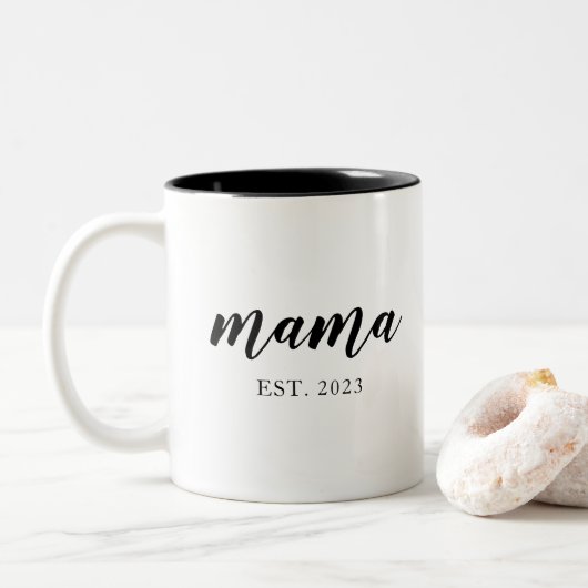Einfaches Script Mama Black and White ESMütter Day Zweifarbige Tasse (Mit Donut)