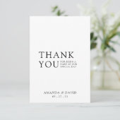 Einfaches Script Minimalistisch Wedding Foto Dankeskarte (Stehend Vorderseite)