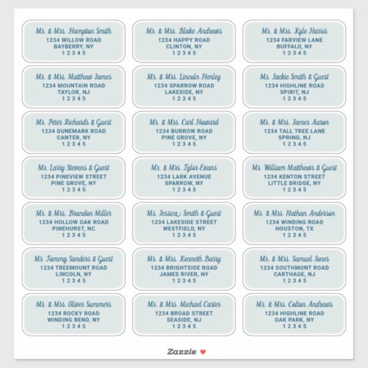 Einfaches Script Mint Green Guest Address Labels (Blatt)