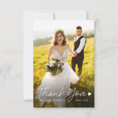 Einfaches Script mit Heart Foto Wedding Dankeskarte (Vorderseite)