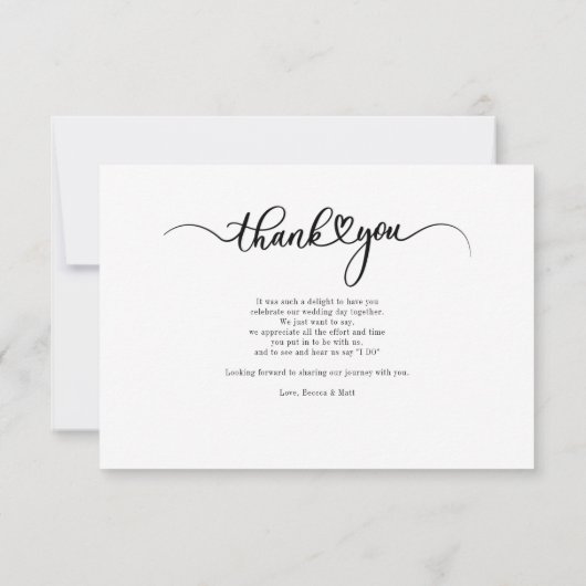 Einfaches Script mit Herz-Hochzeit-Foto Dankeskarte (Rückseite)