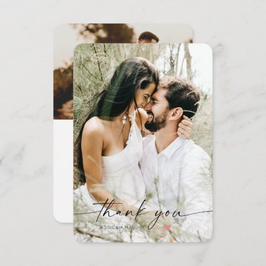 Einfaches Script mit Herz-Hochzeit-Foto Dankeskarte (Vorne/Hinten)