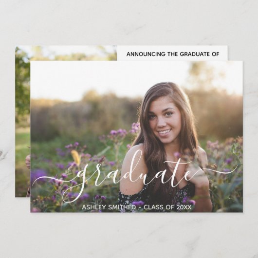 Einfaches Script Modern 2 Foto Abschluss Ankündigung (Vorne/Hinten)