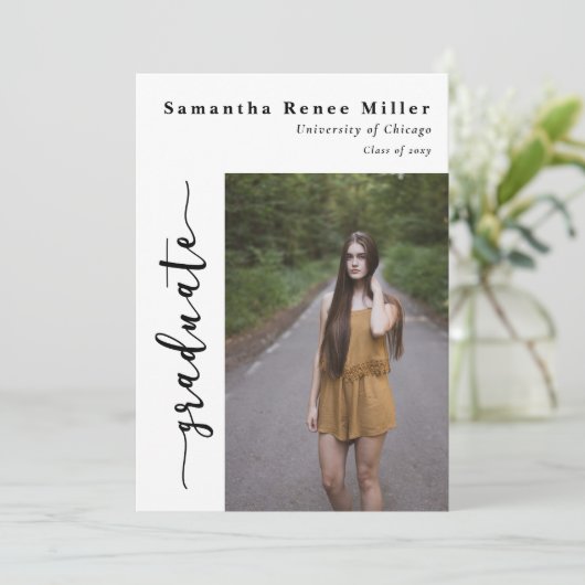 Einfaches Script Modern 2 Foto Abschluss Einladung (Stehend Vorderseite)