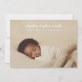 Einfaches Script Modern Full Foto Baby Birth Ankündigung (Vorderseite)