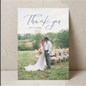 Einfaches Script Modernes Hochzeitsstift Blau (Fot Dankeskarte