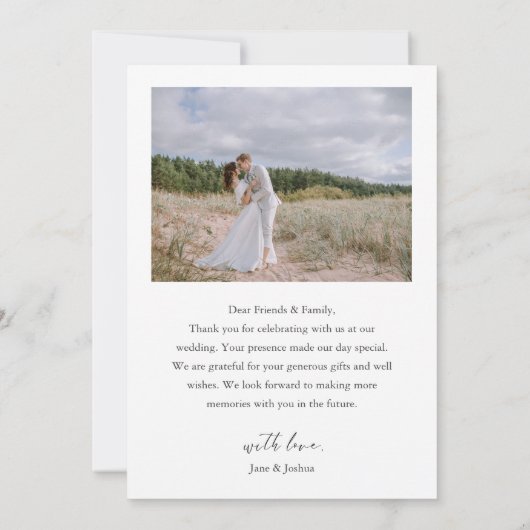 Einfaches Script Modernes Hochzeitsstift Blau (Fot Dankeskarte (Rückseite)