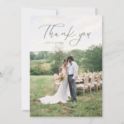 Einfaches Script Modernes Hochzeitsstift Grau Dankeskarte (Vorderseite)