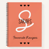 Einfaches Script Monogram Favorite Rezepte Coral Notizblock (Vorderseite)