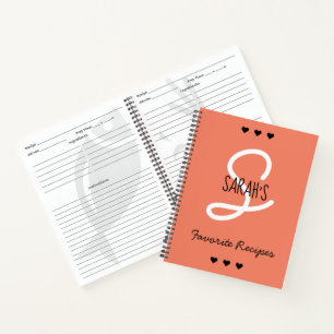 Einfaches Script Monogram Favorite Rezepte Coral Notizblock
