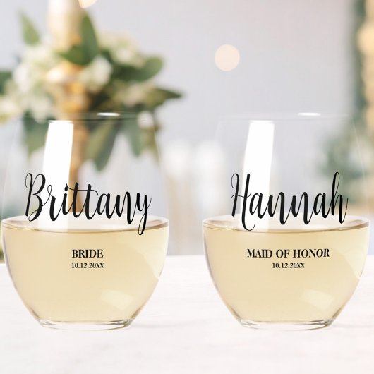Einfaches Script Personalisiert Bridesmaid-Brautpa Weinglas Ohne Stiel