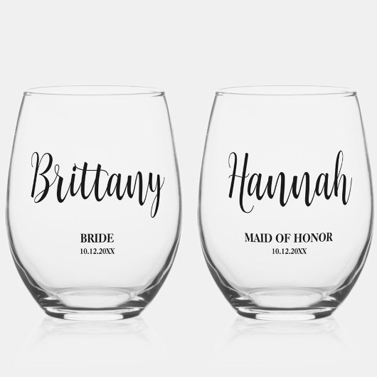 Einfaches Script Personalisiert Bridesmaid-Brautpa Weinglas Ohne Stiel