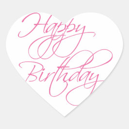 Einfaches Script Pink Happy Birthday Herz-Aufkleber