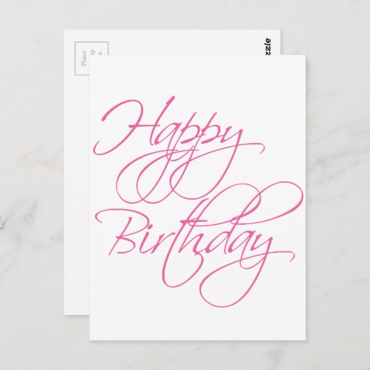 Einfaches Script Pink Happy Birthday Postkarte (Vorne/Hinten)