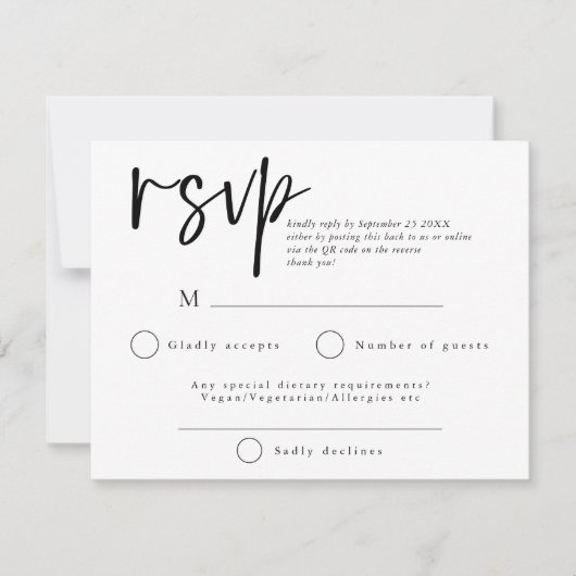 Einfaches Script QR Code für Hochzeitreaktion UAWG RSVP Karte (Vorderseite)