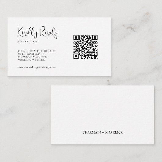 Einfaches Script QR Code Hochzeit RSVP Begleitkarte (Vorne/Hinten)