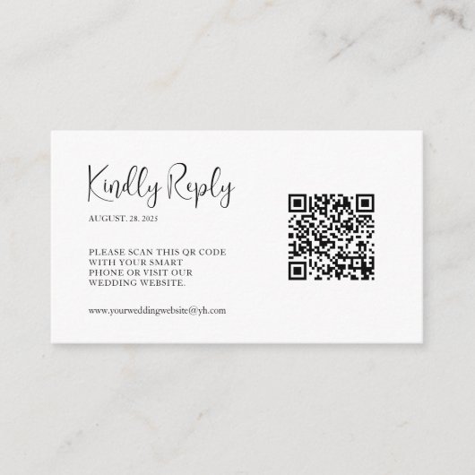 Einfaches Script QR Code Hochzeit RSVP Begleitkarte (Vorderseite)