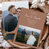 Einfaches Script Rich Brown Two Foto Wedding Einladung